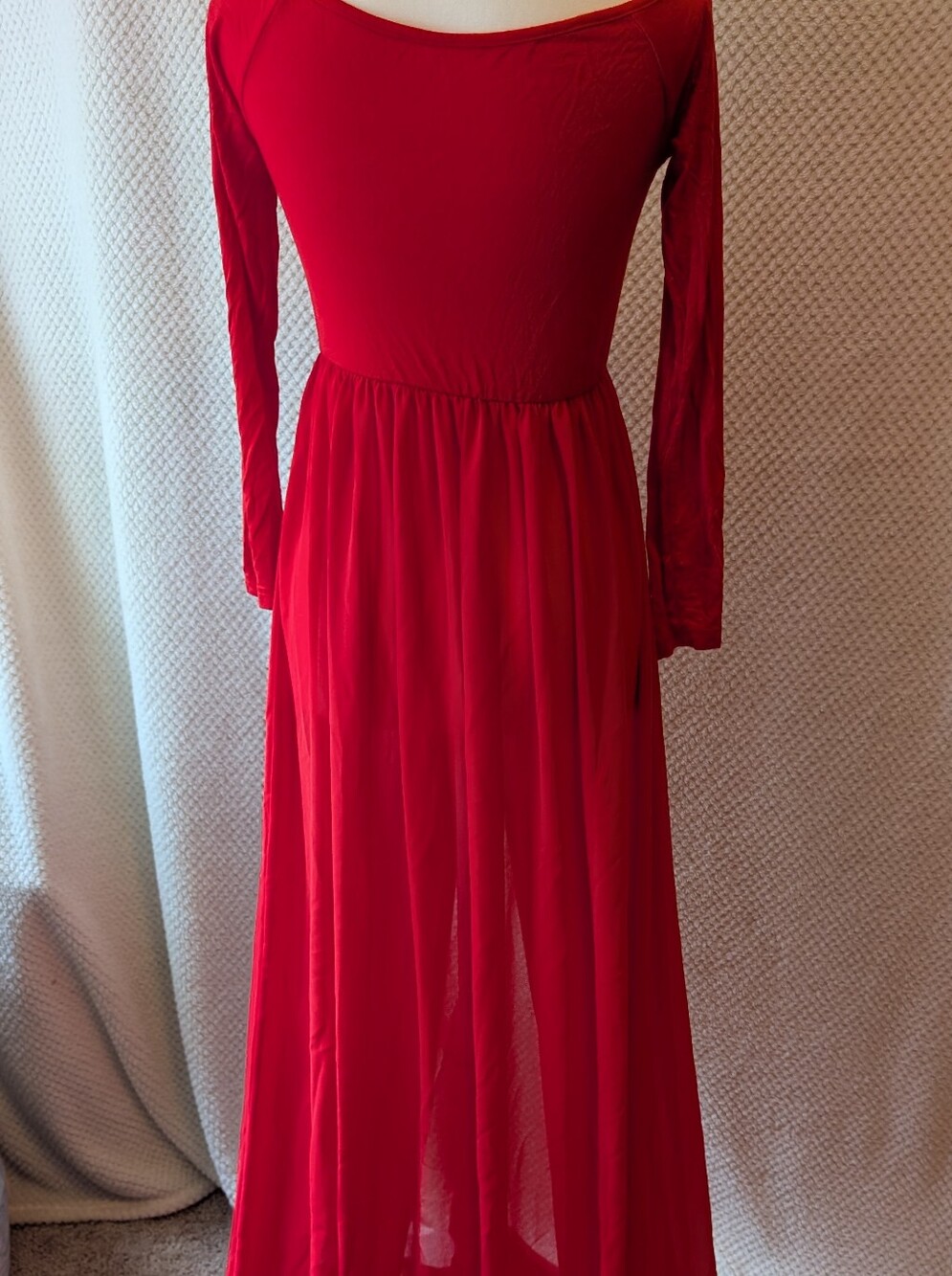 Maternity Dress, Elegant Long Red Sheer Maxi Dress, Open Front For Photoshoot